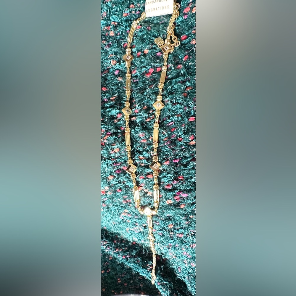 ‼️RARE‼️🎸ANTHROPOLOGIE🎸🔥NWT🔥Drippy Crystal Y-Neck Necklace 💫(very Art Deco)💫 - Picture 9 of 16